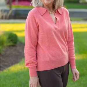 Johnny Collar Cashmere Sweater Coral Pink Pullover